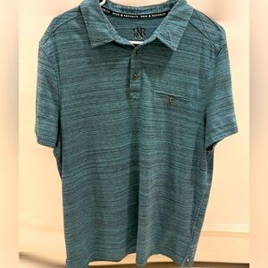 Rock & Republic Men's Polo Shirt XL Blue Teal Collared Buttons Classic Preppy